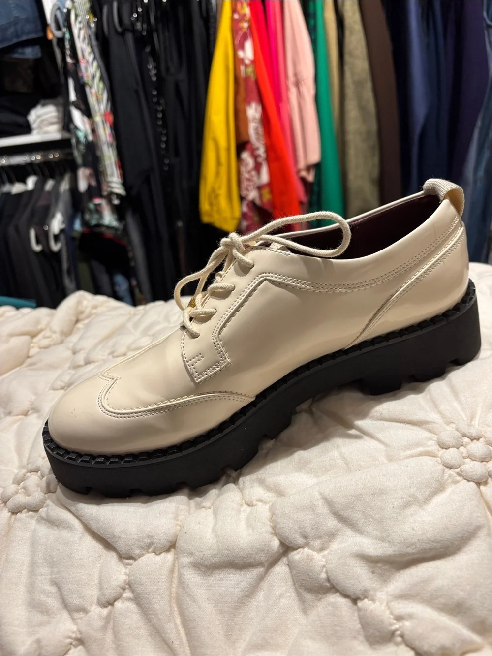 Franco Sarto Cream Lace-Up Platform Derby Shoes